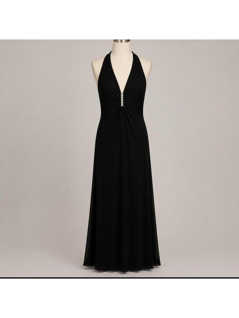 Cache Black Halter Evening Gown with Rhinestone Detail Size 10